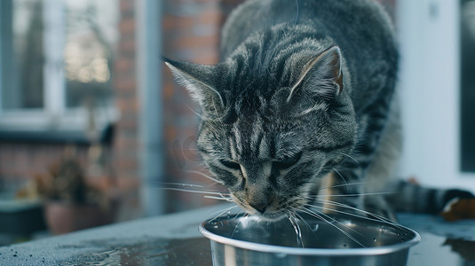 猫咪在喝碗里的水图片