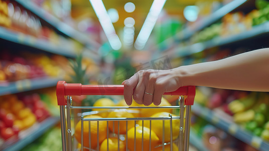 超市购物车水果的摄影高清图片
