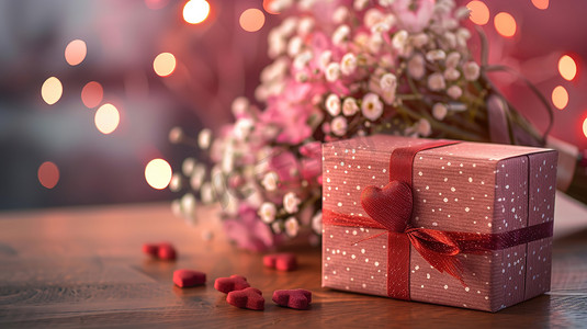 鲜花花束和礼物情人节图片