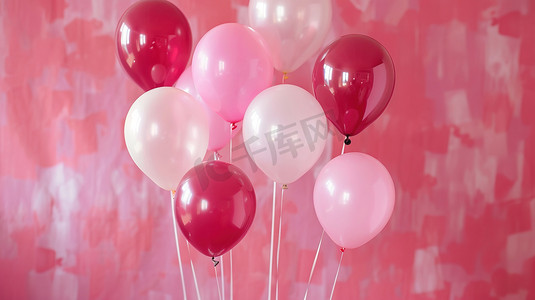 一束粉色调情人节装饰气球图片