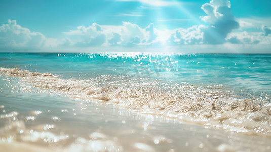 大海沙滩摄影照片_阳光下海边沙滩的摄影摄影配图