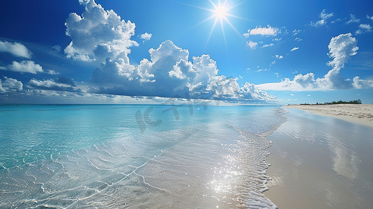 夏天海边沙滩的摄影高清摄影图