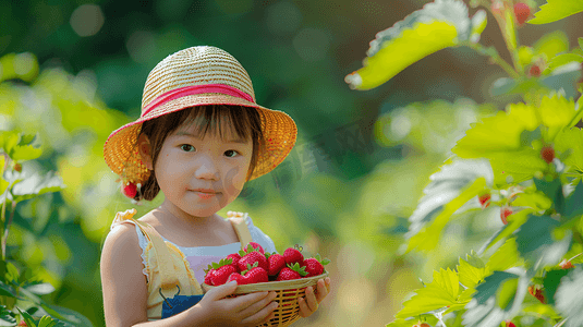 采摘草莓的儿童摄影2