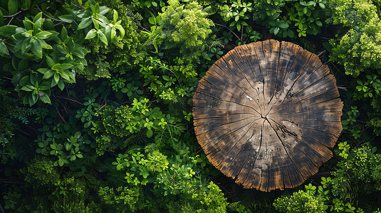 俯瞰绿植木材树根摄影照片