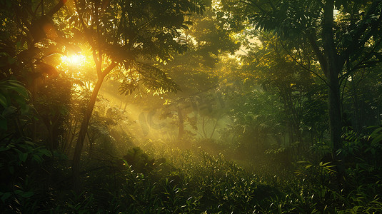 阳光照射森林树叶的摄影照片