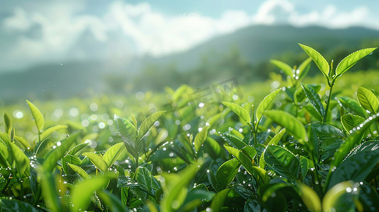 茶叶ppt模板摄影照片_阳光下绿色茶园的摄影高清摄影图