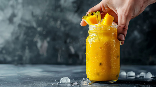 菠萝芒果榨汁饮料摄影照片