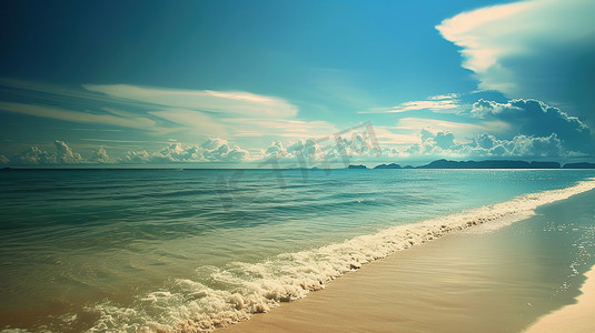 阳光下海边沙滩的摄影高清摄影图
