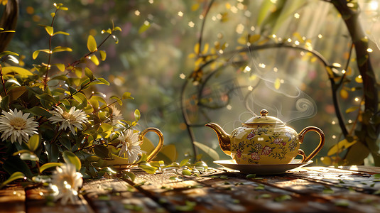 精致茶杯茶壶的摄影摄影图