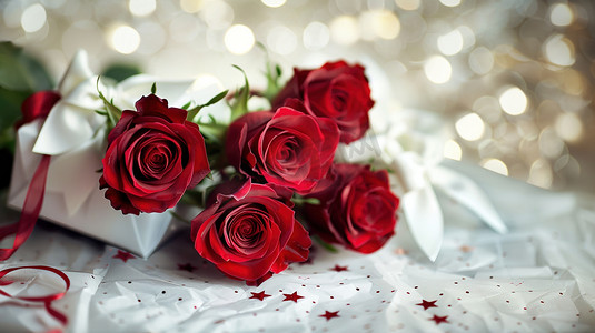 桌面上摆放着的红玫瑰图片