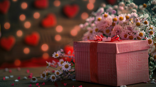 鲜花花束和礼物情人节图片