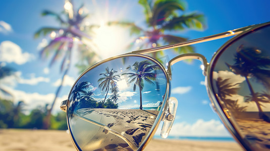 警示反光条摄影照片_海南沙滩太阳镜的摄影高清图片