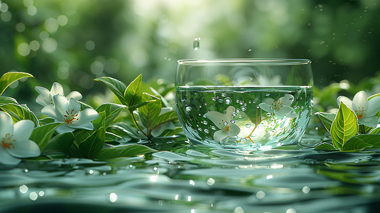 玻璃器皿花朵雨水摄影照片