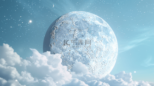 云背景图片_蓝天白云中的月球背景