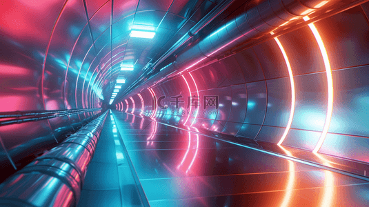 霓虹灯彩色背景图片_彩色未来感科技隧道背景