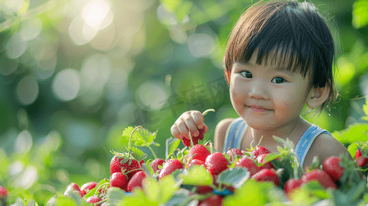 采摘草莓的儿童摄影3