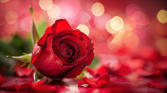 甜蜜图片摄影照片_桌面上摆放着的红玫瑰图片