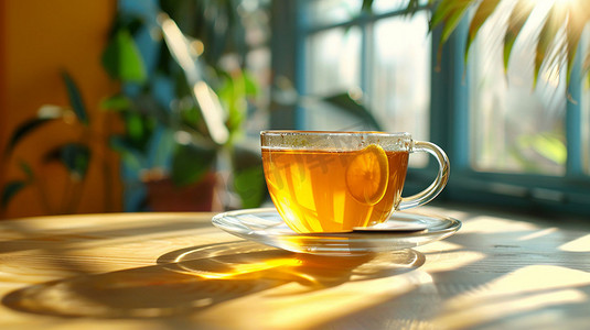 柠檬茶水花茶杯子摄影照片