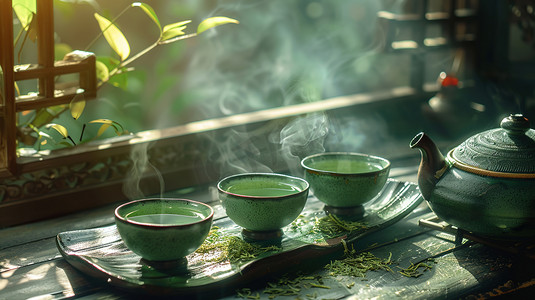 中式茶杯茶水的摄影摄影图