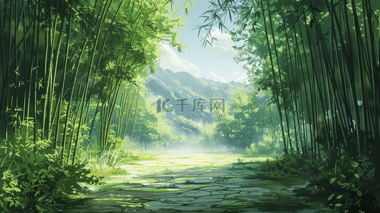 天气背景图片_绿色森林竹子景色风景的背景
