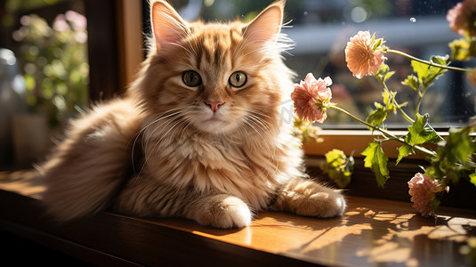摄影照片_桌子上的一只可爱猫咪高清图片