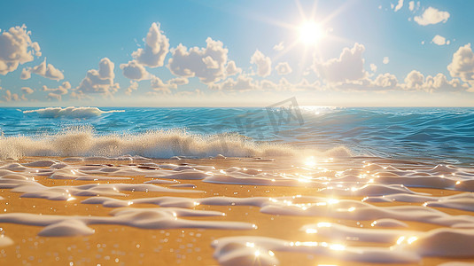太阳照射海面海水的摄影图片