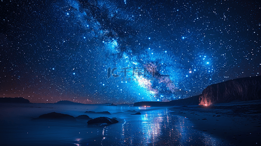 海边蓝色夜空的星光闪闪的天河背景