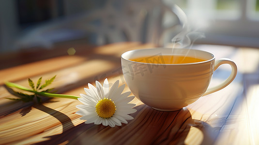 白色茶杯上花朵的摄影高清图片