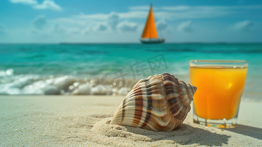 沙滩上果汁海螺的摄影高清图片