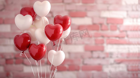 一束氢气球摄影照片_一束粉色调情人节装饰气球图片