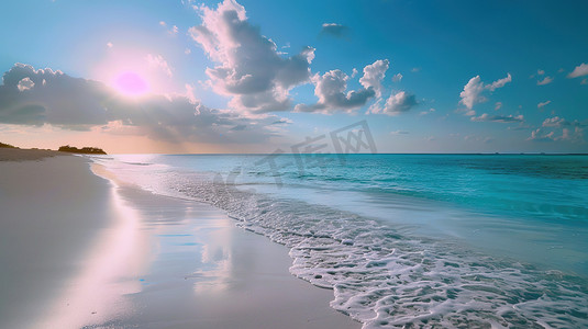 阳光下海边沙滩的摄影摄影配图