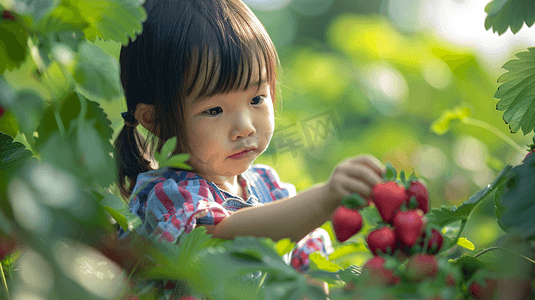采摘草莓的儿童摄影5