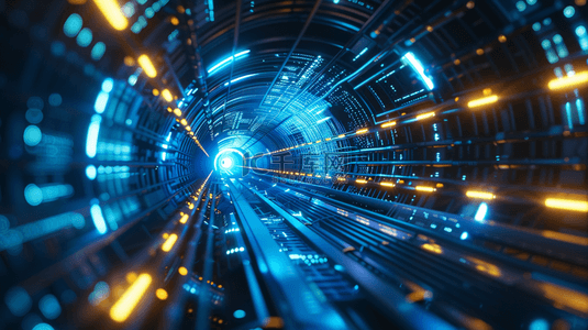 蓝色虚拟科技光效隧道背景