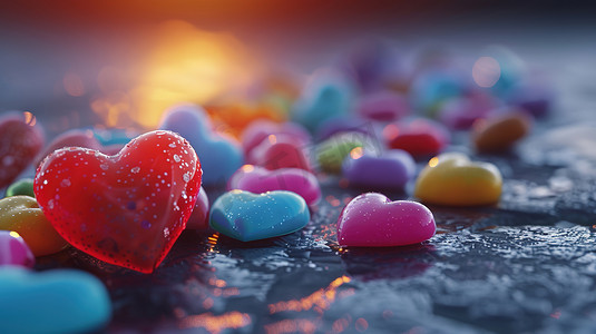 红色爱心糖果的摄影图片