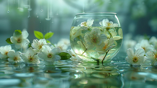 玻璃器皿花朵雨水摄影照片