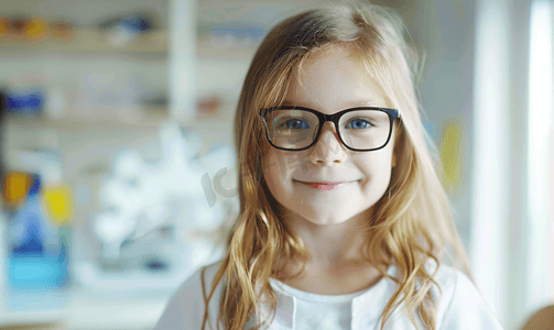 镜片摄影照片_儿童药物，，，，，检查小女孩视力的诊所验光师;
