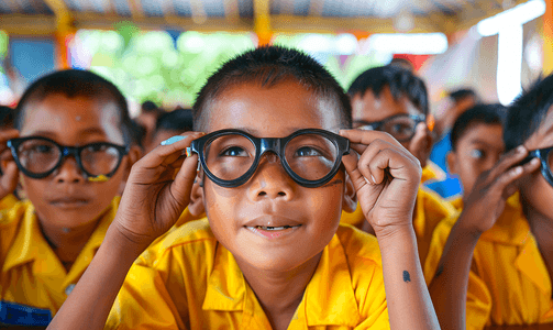 儿童测视力摄影照片_小学男生测视力