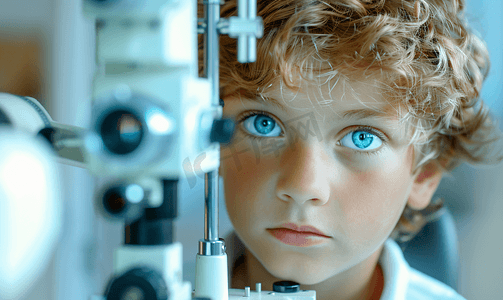 验光师使用专业机器给儿童检查视力