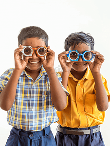 儿童测视力摄影照片_小学男生测视力