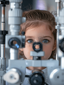 小女孩在专业验光机构检查视力