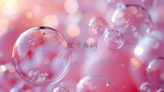 水泡背景背景图片_粉红底色上的透明泡泡背景