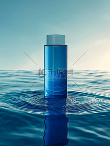 药片瓶装背景图片_蓝色瓶装爽肤水水波纹场景拍摄的背景