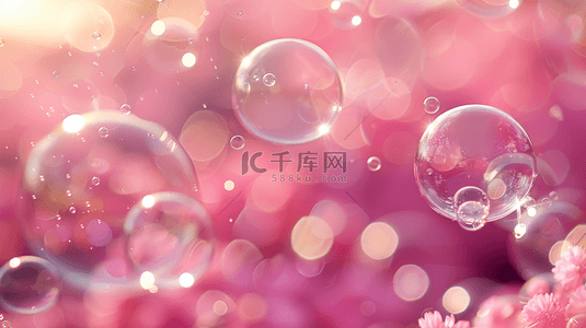 透明水泡背景图片_粉红底色上的透明泡泡背景