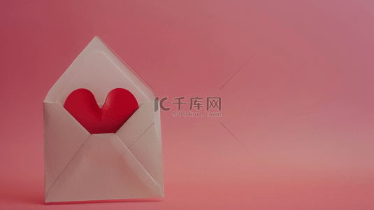 粉红情人节背景图片_粉红底色上的红色心形信封背景