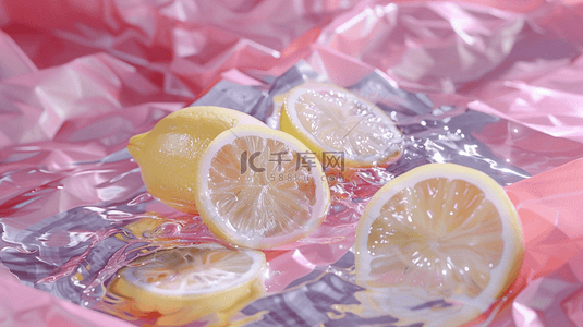冰柠檬柠檬背景图片_夏日冰水上的柠檬切块背景