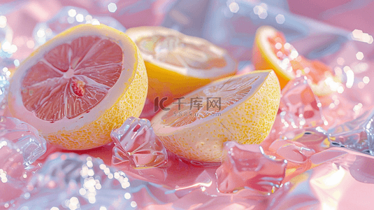 冰柠檬柠檬背景图片_夏日冰水上的柠檬切块背景