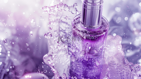 紫色浪漫瓶装护肤品的背景