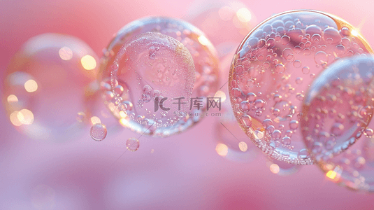 粉红底色上的透明泡泡背景