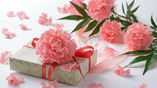 摄影照片_鲜花康乃馨和礼物盒子43