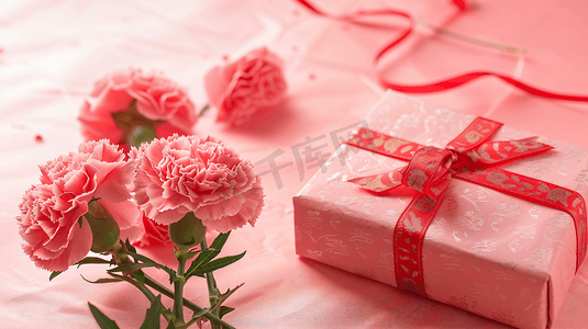 摄影照片_鲜花康乃馨和礼物盒子40